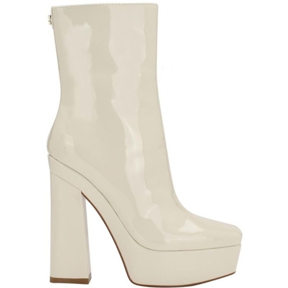 Guess Womens Byra Ivory Patent Square Toe Block Heel Mid-Calf Boots Shoes 8 - Picture 4 of 9